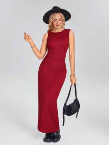 SHEIN LUNE Rosso Ancora Western Wear Women Valentines Dress Women's Sleeveless Asymmetric Strap Fitted Elegant Holiday Dress