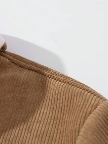 Manfinity Homme Men Plus Size Color Block Collar Long Sleeve Single-Breasted Jacket , Corduroy, Thermal Lined Jacket - Khaki - View 5