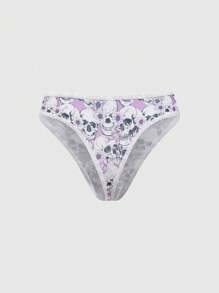 ROMWE 4pcs Set Gothic Punk Skull Rose Milk Silk Thong Panties - Black - View 7