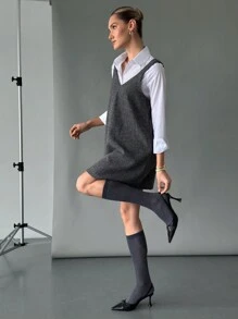 SHEIN Essnce Casual Corduroy Suspender Dress, Sleeveless, Suitable For Autumn