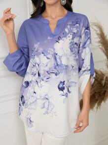 Seusyu Women Floral Print V-Neck Cuffed Sleeve Shirt Fall Cloth For Women - Multicolor - View 4