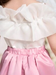 年轻女孩纯色露肩褶皱简约上衣和裙子休闲套装 - 彩色 - 查看 6