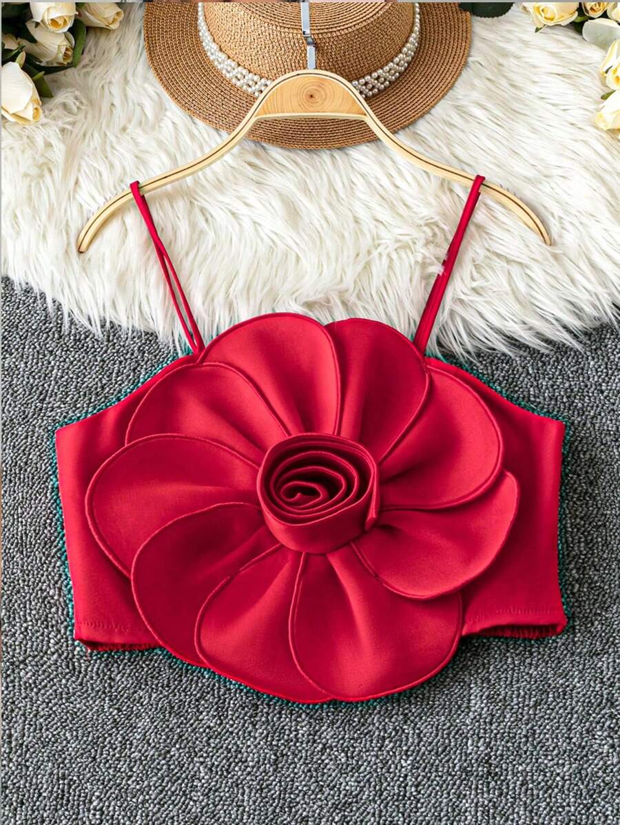 Chiquease 前卫花卉装饰短款紧身胸衣上衣，夏季时尚修身款