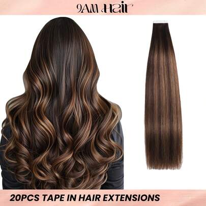 20pcs Straight Tape In 100% Human Hair T2-P2/6 Extensions Silky Seamless Invisible For Thin Hair Woman Top Quality Thick Ends Healthy Human Hair Extensions Invisible Tape In For Salon