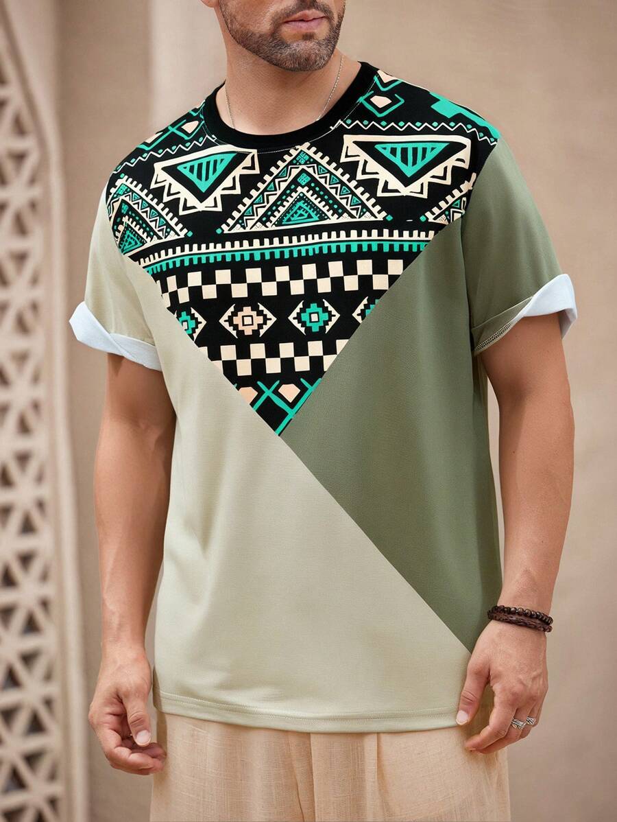 Manfinity RSRT 男士休闲短袖 T 恤，简约时尚，适合日常穿着 - 彩色 - 查看 1