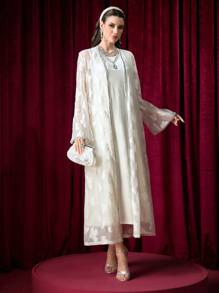 Modelyn Women's Design Sense Long Sleeve Cardigan Sweater With Dress 2Pcs Set - Apricot - View 6