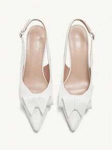 CUCCOO CHICEST Élégants talons hauts à bout pointu avec nœud papillon, élégantes et classiques mules à bouts pointus enrobé blanc brillant, pour femmes. Convient pour les rendez-vous, le thé de l'après-midi, les fêtes romantiques, la Saint-Valentin, les trajets et les tenues de soirée formelles