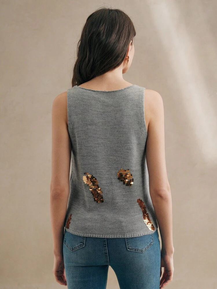 夏休み スパンコール Vネック ニットタンクトップ、ウィメンズ パーティー ニューイヤー用