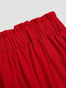 Sweetra 大码女式系带 A 字形宽松休闲红色裙子 - 紅色 - 查看 5