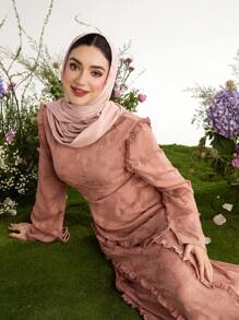 Graceveil Langes Damen-Kleid im arabischen Stil mit Ausschnitt und Rüschen