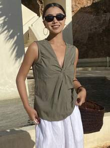 DAZY V-Neck Sleeveless Fitted Women Tank Top Going Out Tops - White - View 5