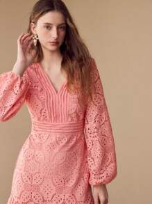MOTF 蕾丝荷叶边下摆连衣裙 - 粉色 - 查看 6
