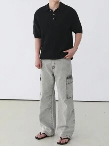 DAZY Solid Gray Men's Utility Pocket Jeans, Autumn - Light Grey - View 4