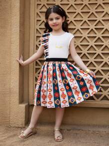 2pcs/Set Girl (Small) Crew Neck Sleeveless Simple Top And Mini Skirt - Multicolor - View 3