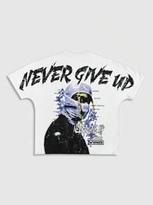 ROMWE MEN Street Life Men's Letter Print Round Neck Short Sleeve Casual Basketball Jersey Style T-Shirt And Drawstring Waist Shorts Street Outfit Set - White - View 4