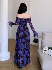 Modelyn 女士超长休闲连衣裙，简约时尚，适合日常穿着 - 紫色 - 查看 6