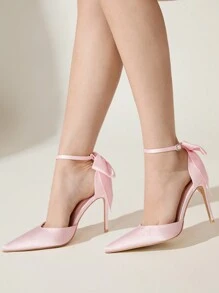 CUCCOO CHICEST Giày cao gót mũi nhọn đính nơ ruy băng 3D cho nữ, phong cách ngọt ngào lãng mạn thanh lịch, giày cao gót satin màu hồng thích hợp cho buổi hẹn hò, trà chiều, ngày lễ tình nhân, tiệc sinh nhật, trang phục quý cô tinh tế - Hồng - Xem 6