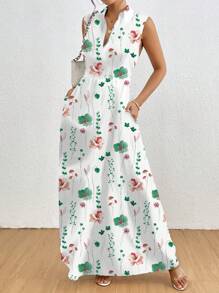 SHEIN Clasi 女士休闲无袖花卉印花夏季连衣裙长款女装，适合春季 - 彩色 - 查看 3