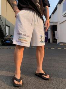 DAZY Men's Letter Print Grey Shorts, Spring/Summer - Grey - View 3