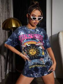 SHEIN Unity Women's Summer Daisy & Letter Print Round Neck Short Sleeve Casual T-Shirt Graphic Tees Women Tops - Multicolor - View 5