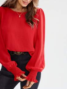 EMERY ROSE Round Neck Solid Ruffle Flare Sleeve Blouse Valentine's Day