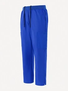 Manfinity Homme Pantalones casuales de unicolor para hombres con diseño de bolsillo con lazo delantero - Azul - Ver 3