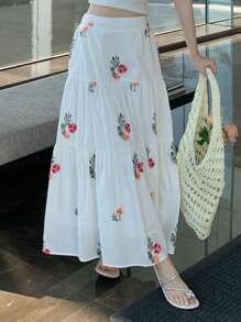 DAZY Chân váy nữ kiểu dáng thường ngày thêu hoa, thích hợp cho kỳ nghỉ hè và lễ Phục sinh. - trắng - Xem 7