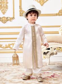 SHEIN Áo choàng dài tay dài bằng vải satin vàng sang trọng cho bé trai mùa xuân/hè, thích hợp cho tiệc sinh nhật, tiệc tối, biểu diễn, đám cưới, lễ kỷ niệm tháng, lễ rửa tội và lễ kỷ niệm sinh nhật đầu tiên - Nhiều màu - Xem 4