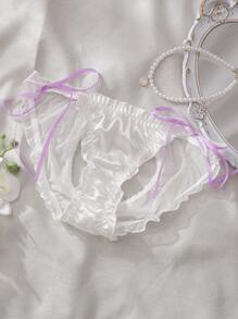 PetitDoll Bow Decor, Heart Shape Lace Trim Cute Sexy Pure Maiden Sweet Style Women Panties