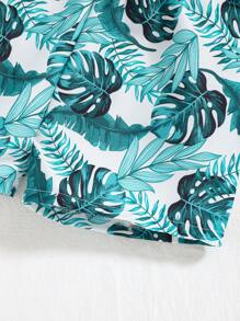 SHEIN Set de 3 piezas de traje de baño de verano para bebé niño, con estampado de hojas: bañador, short de baño y gorro, apto para playa, piscina y spa - Multicolor - Ver 6