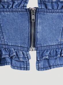 Tween Girls Fashionable Stylish Denim Frill Trim Jumper Vest,Holiday,Summer,Travel - Dark Wash - View 4