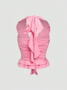 SHEIN Unity 女士纯色 V 领修身休闲背心 - 粉色 - 查看 2