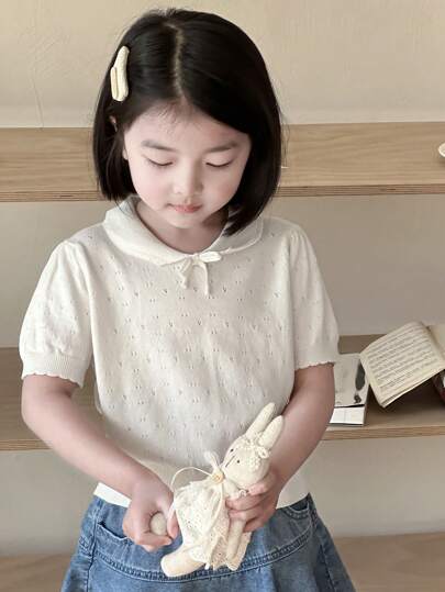 Dazy Kids 女童短袖荷叶领休闲针织衫，夏季
