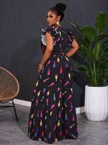 Slaydiva New 2025 Plus Size Women Casual & Holiday Fashion Cap Sleeve Wine Bottle Print Drawstring Jumpsuit Spring/Summer - Multicolor - View 2