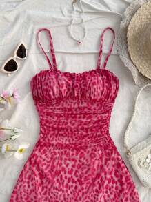 Soleia Váy yếm lưới họa tiết da báo dây mảnh gợi cảm - Hồng - Xem 4
