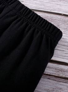 SHEIN 男嬰黑白條紋圓領運動衫與慢跑褲套裝 秋季休閒返校小頁童運動風人造皮革徽章 - 黑與白 - 查看 6