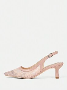 CUCCOO HITCHD Women's Pointed Toe Lace Design Stiletto High Heel Shoes, Romantic & Elegant, Graceful & Noble, Suitable For Wedding, Formal Occasions. Light & Soft Lace Mesh Material, Peach Color. Spring Shoes Spring Break Easter Prom Heels - Dusty Pink - View 5
