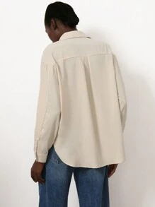 SHEIN Privé 女士 3D 花卉蕾丝拼接设计优雅衬衫 - 杏色 - 查看 2