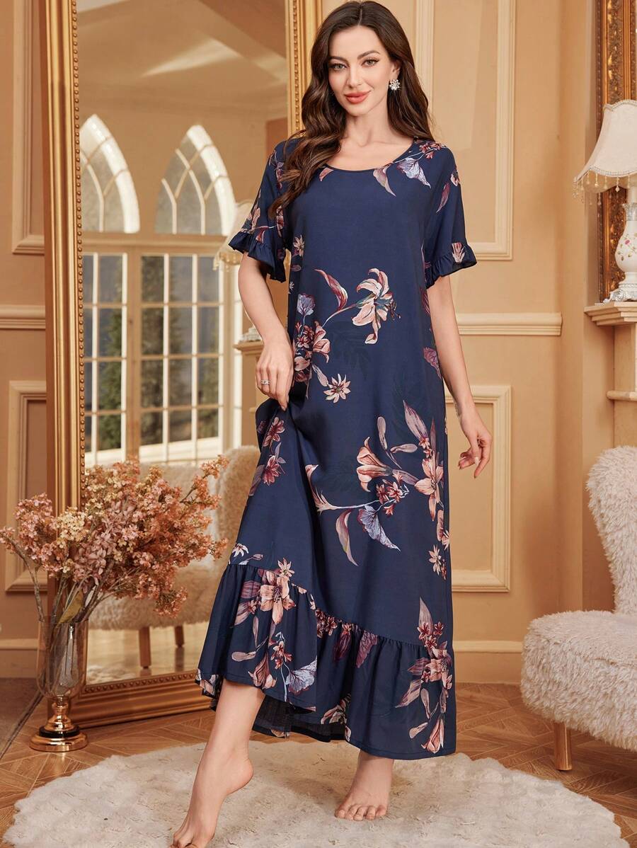 优雅花卉图案女士睡袍,Moo Moo - 彩色 - 查看 1