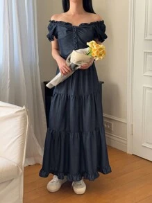 DAZY 2 peças/conjunto feminino casual estilo coreano babado bainha cor sólida roupa