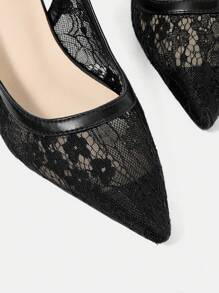 CUCCOO HITCHD 女士尖头蕾丝花卉图案细高跟鞋优雅精致正式鞋适合婚礼、宴会、派对，采用柔软网眼材料制成 - 黑色 - 查看 9
