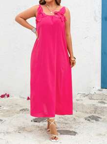 Flirla Plus Size Women Floral Decor Mid-Length Dress