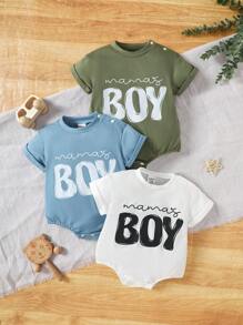3pcs Baby Boy/Girl Summer Casual Letter Print Matching Family Outfits Bodysuit, Soft & Comfortable Fabric, Suitable For Vacation, Travel, School, Daily Gatherings, Spring/Summer Events And Festivals - Multicolor - View 1