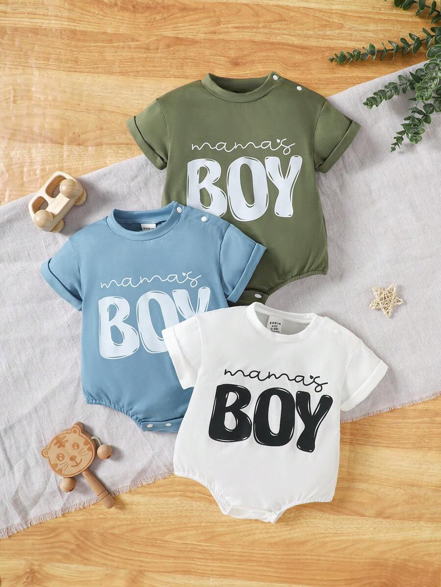 3pcs Baby Boy/Girl Summer Casual Letter Print Matching Family Outfits Bodysuit, Soft & Comfortable Fabric, Suitable For Vacation, Travel, School, Daily Gatherings, Spring/Summer Events And Festivals - Multicolor - View 1