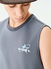 SHEIN 1pc Clean Fit Sleeveless T-Shirt For Teenage Boys, Loose Fit, Suitable For Hip Hop, Basketball, Sports, Skateboarding, Music Festival, Street Wear, Summer