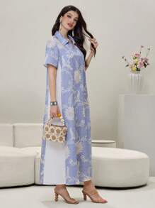 Yasmyna 撞色花卉印花短袖连衣裙