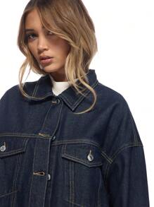 MISSGUIDED 设计师款超大号卡车司机牛仔夹克，翻边袖口，经典复古风格，纽扣前襟，适合秋冬分层穿着，街头时尚必备