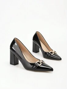 CUCCOO BIZCHIC Women's High Heel Shoes, Solid Pink Bow And Floral Decor Pointed Toe Backstrap All Season Sandals Valentines - Black - View 4