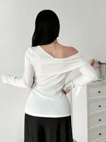 Modelyn Women's Asymmetrical Shoulder Long Sleeve Slim Fit T-Shirt Fall Cloth For Women - White - View 2