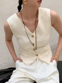 DAZY 女士优雅夏季背心，合身无袖 V 领夹克